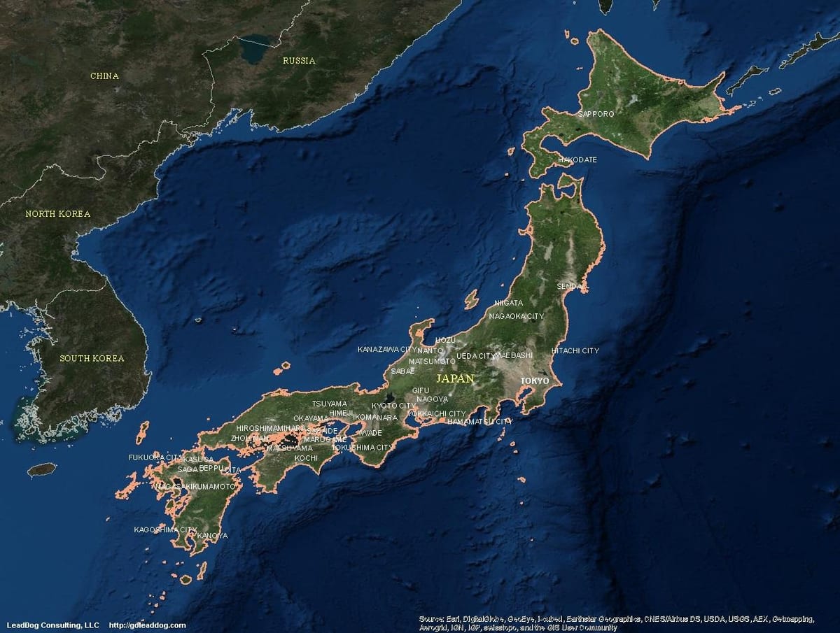 خريطة القمر الصناعي من اليابان