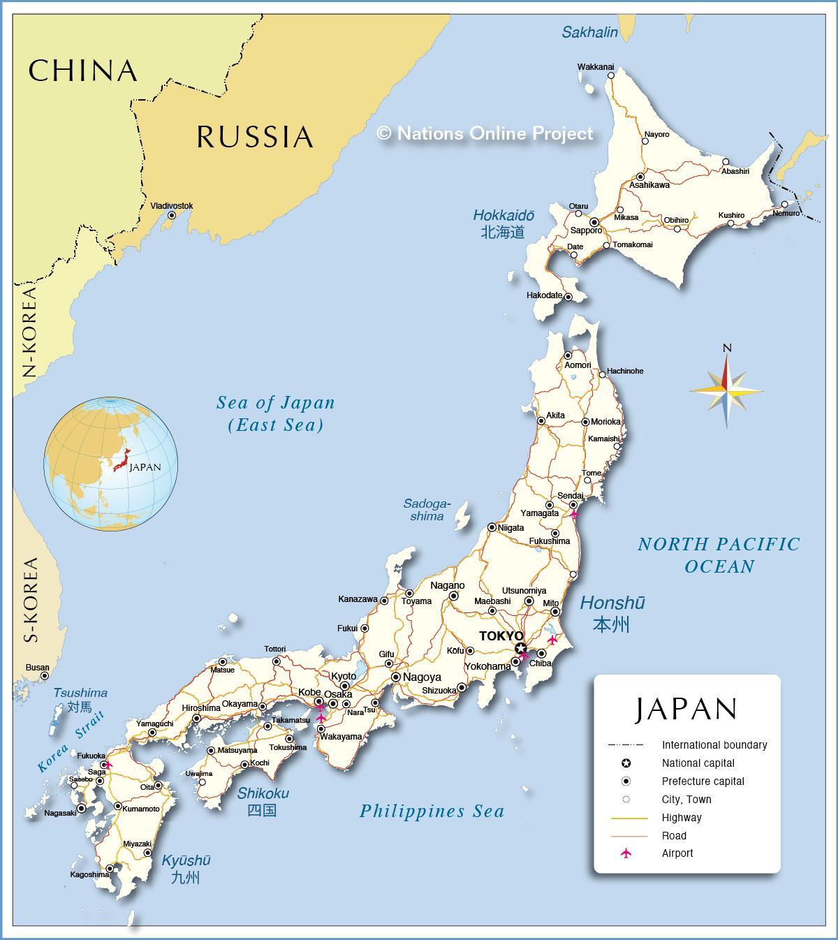 خريطة اليابان المطارات
