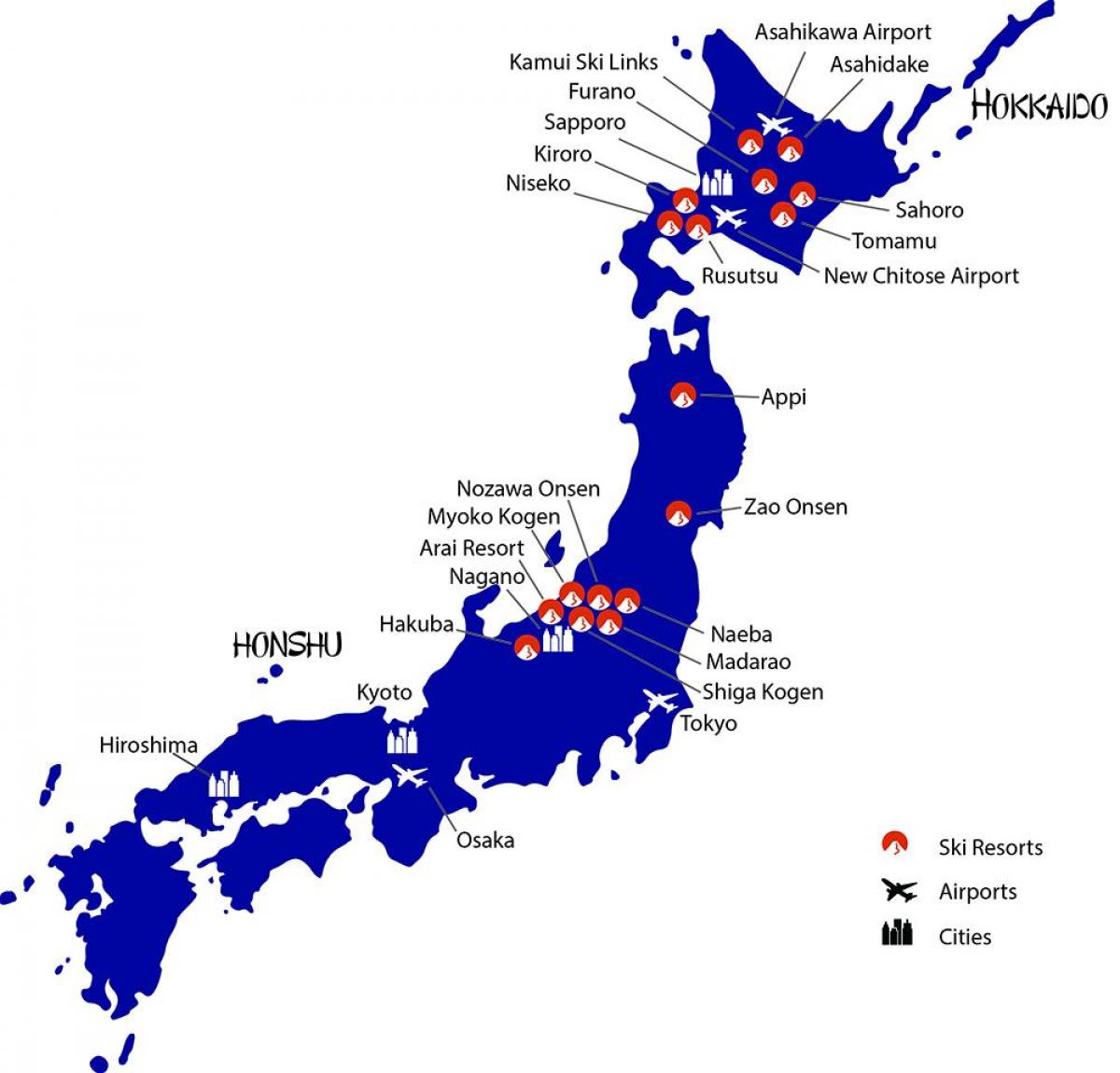 خريطة اليابان منتجعات التزلج على الجليد